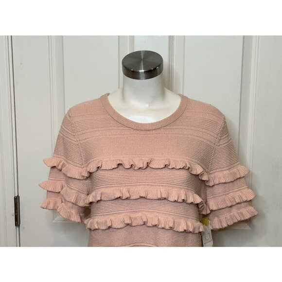 Kate Spade Pale Pink Ruffle Striped Short Sleeve Sweater, Size M - Picture 2 of 9